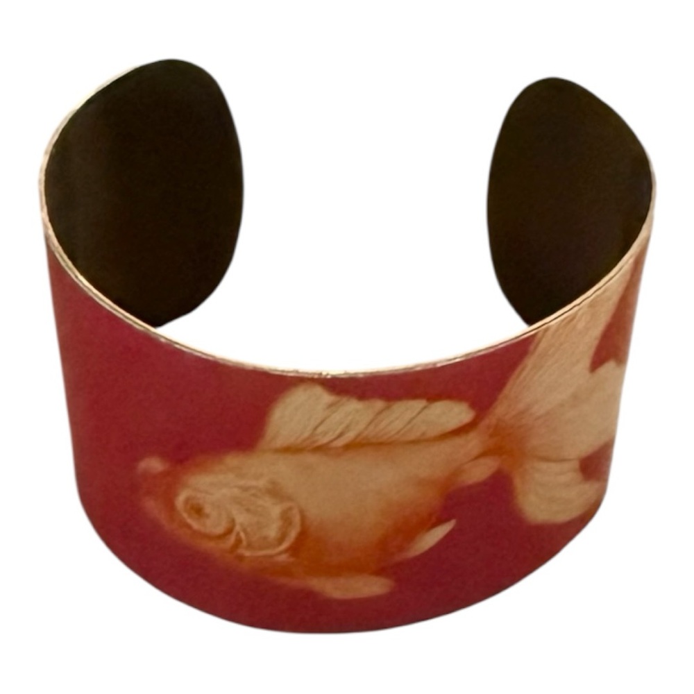 Hot Pink, Red, Gold Fish Design Cuff Bracelet